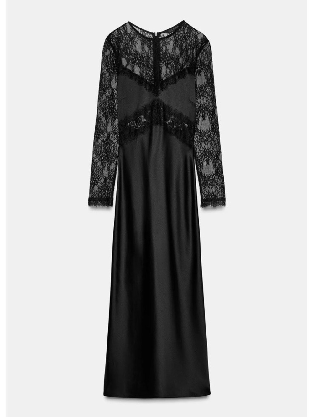 Zara Long Combination Lace Dress Black
